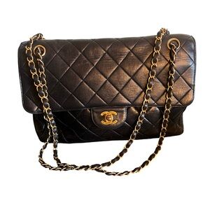 Vintage Chanel Medium Double Sided | 24K Gold Hardware | Black Lambskin